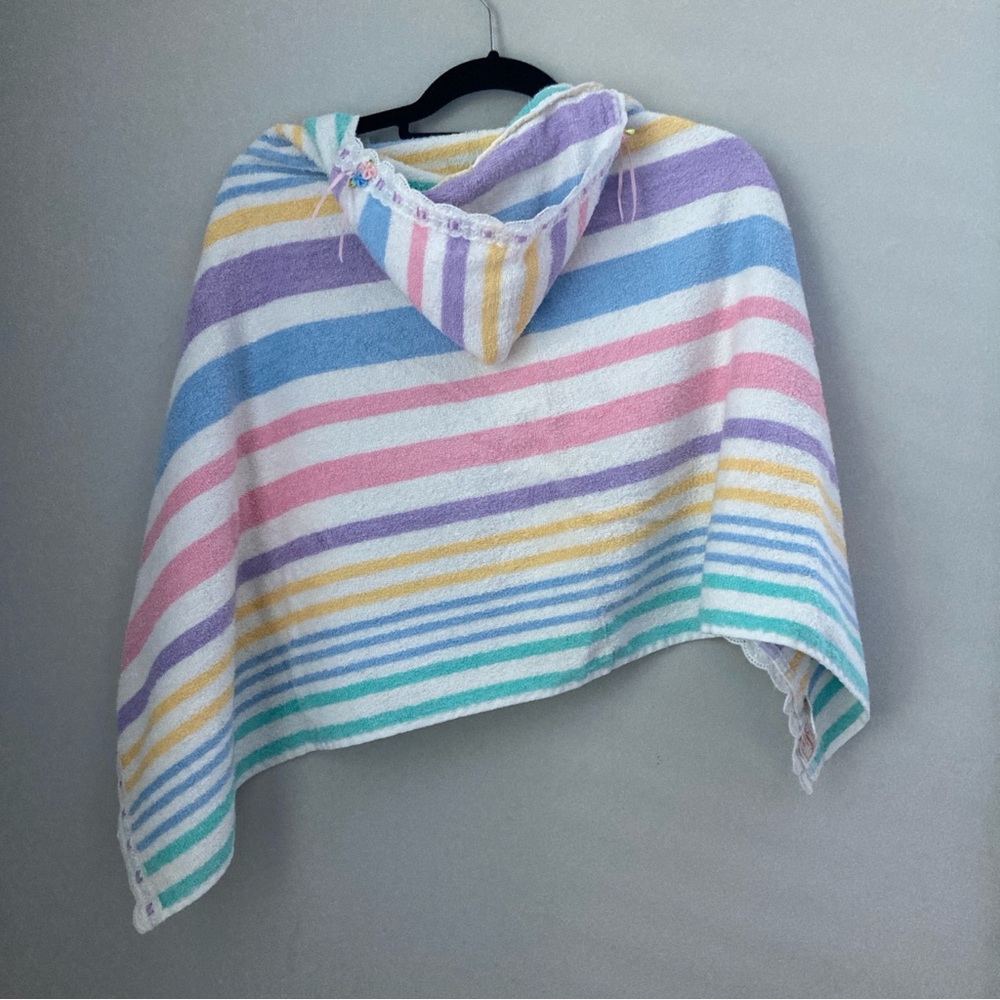Vintage Cannon kids stripe lace Terry cloth hooded bath beach towel